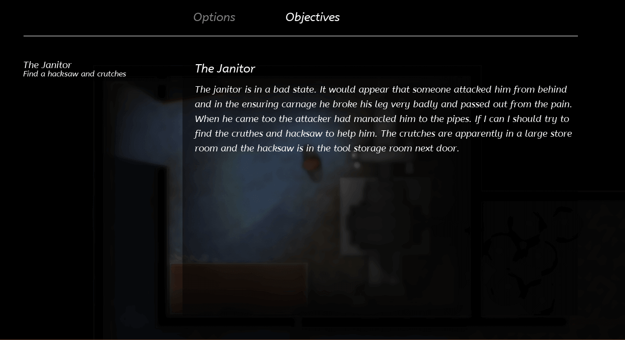 Objectives screen with blurred background